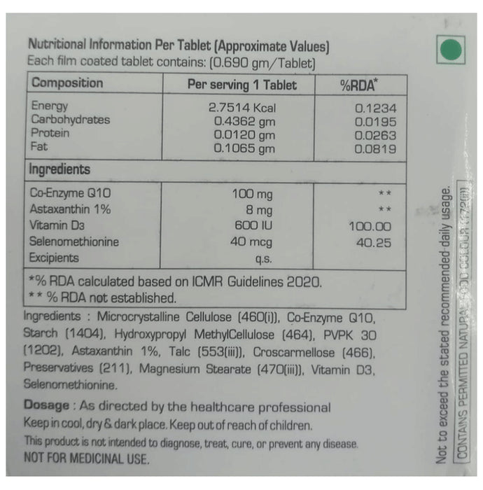 Dfrag Tablet with Coenzyme Q10, Vitamin D3, Selenomethionine & Astaxanthin | Mineral Boost | For Improved Energy