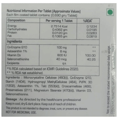 Dfrag Tablet with Coenzyme Q10, Vitamin D3, Selenomethionine & Astaxanthin | Mineral Boost | For Improved Energy
