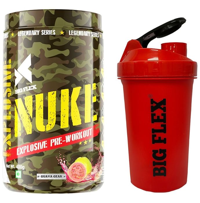 Big Flex Nuke Explosive Pre-Workout with 700ml Shaker Free Guavava Gear - Classic Derma