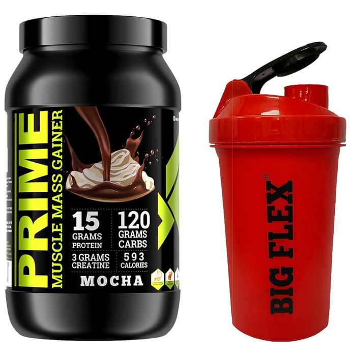 Big Flex Prime Muscle Mass Gainer with 700ml Shaker Free Mocha - Classic Derma