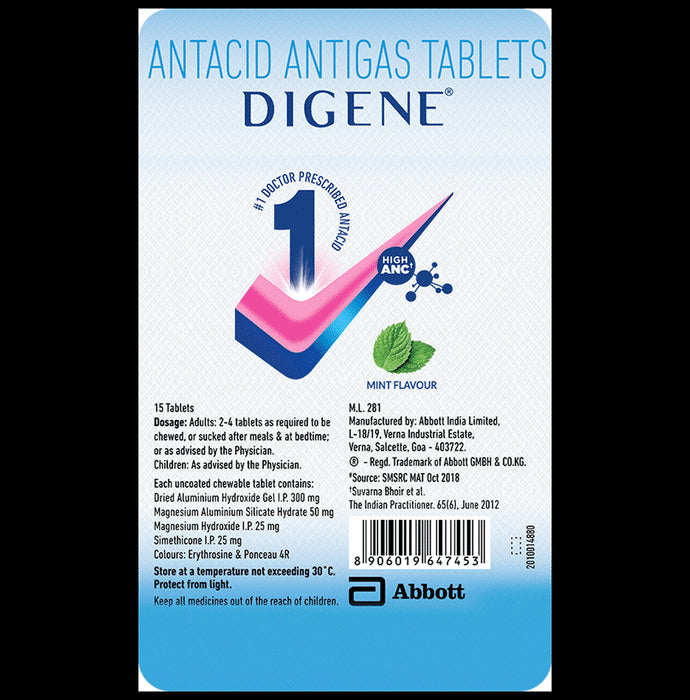 Digene Antacid Antigas Tablet | For Acidity, Gas & Stomach Care | Flavour Mint - Classic Derma