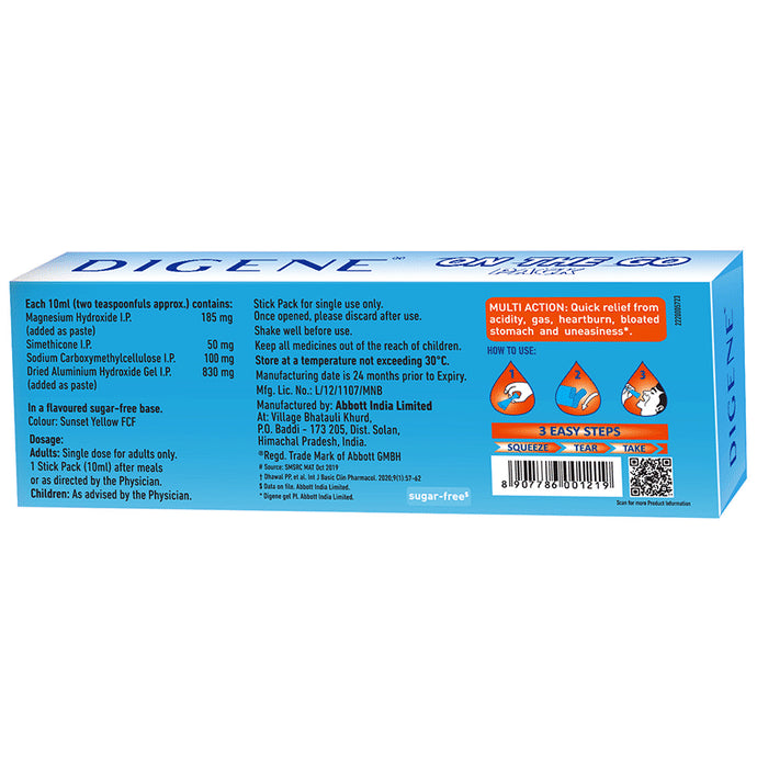 Digene Gel On The Go Stick Pack (10ml Each) Orange