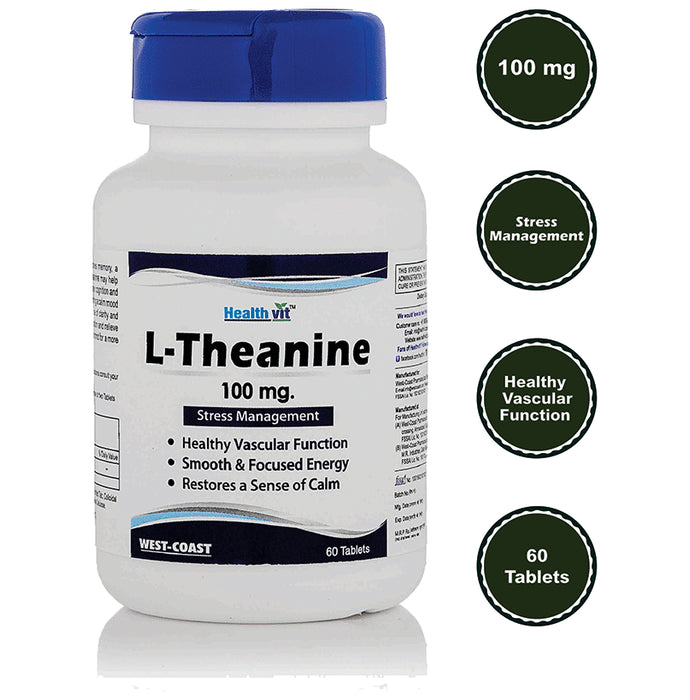HealthVit L-Theanine 100mg for Stress Management, Vascular Function, Energy & Calmness | Tablet - Classic Derma