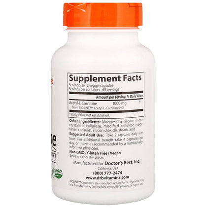 Doctor's Best Acetyl-L-Carnitine with Biosint 500mg Veggie Caps | Promotes Healthy Mood