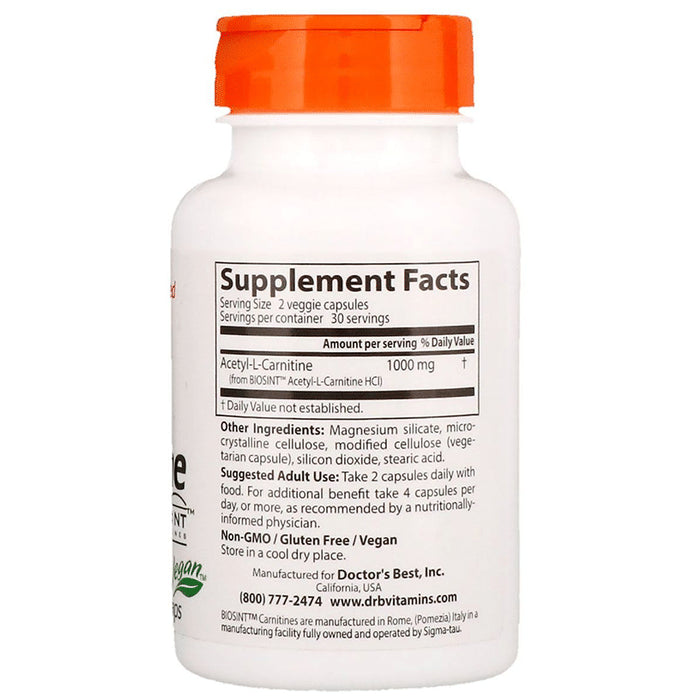Doctor's Best Acetyl-L-Carnitine with Biosint 500mg Veggie Caps | Promotes Healthy Mood
