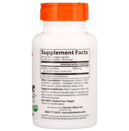 Doctor's Best Acetyl-L-Carnitine with Biosint 500mg Veggie Caps | Promotes Healthy Mood