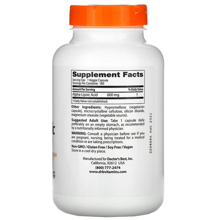 Doctor's Best Alpha-Lipoic Acid 600mg | Veggie Cap for Glucose Metabolism & Antioxidant Support