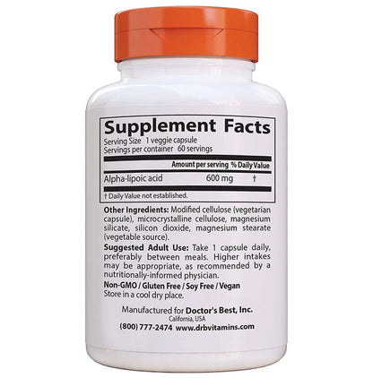 Doctor's Best Alpha-Lipoic Acid 600mg | Veggie Cap for Glucose Metabolism & Antioxidant Support