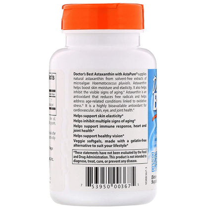 Doctor's Best Astaxanthin with AstaPure 6mg Veggie Softgels | Potent Natural Antioxidant