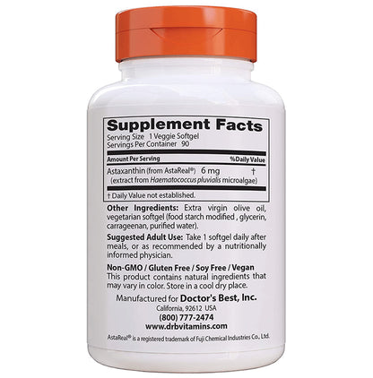 Doctor's Best Astaxanthin With AstaReal 6mg Veggie Softgel