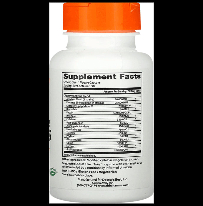 Doctor's Best Digestive Enzymes Veggie Capsule | For Healthy Digestion