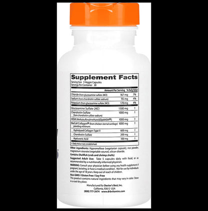 Doctor's Best Glucosamine Chondroitin MSM + Hyaluronic Acid Capsule | For Healthy Joints & Connective Tissue