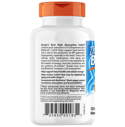 Doctor's Best High Absorption CoQ10 with Bioperine 100mg Softgels | For Heart Health & Energy