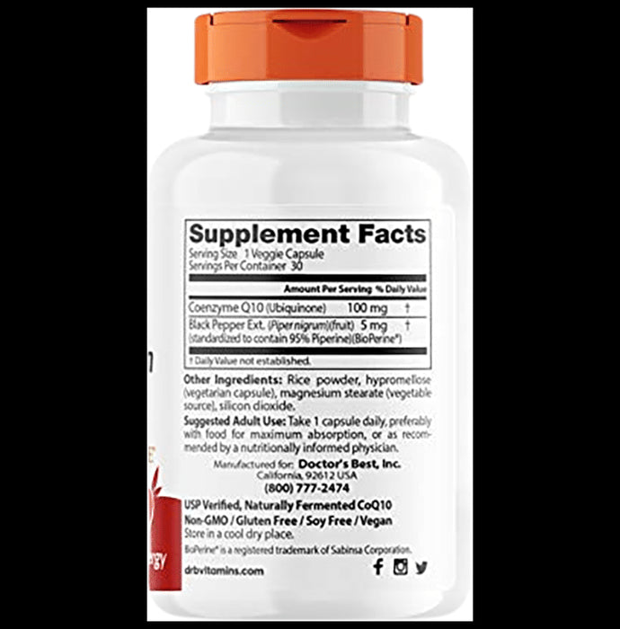 Doctor's Best High Absorption CoQ10 with Bioperine 100mg Veggie Caps | For Heart & Energy