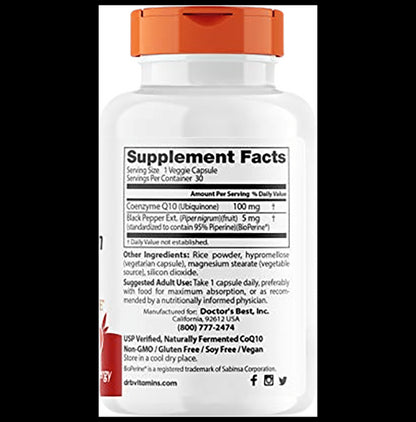 Doctor's Best High Absorption CoQ10 with Bioperine 100mg Veggie Caps | For Heart & Energy