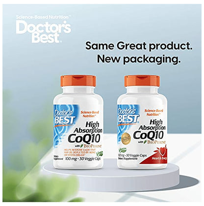 Doctor's Best High Absorption CoQ10 with Bioperine 100mg Veggie Caps | For Heart & Energy