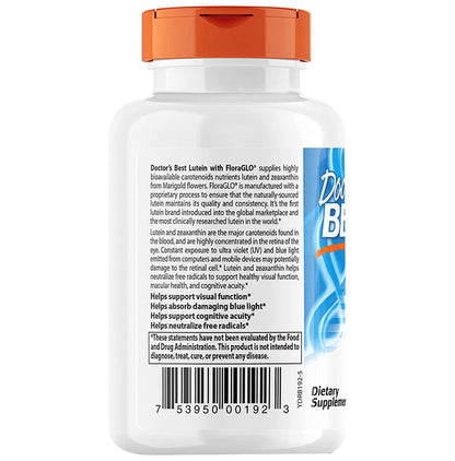 Doctor's Best Lutein with FloraGlo Lutein 20mg Softgels | Supports Visual Function & Neutralises Free Radicals