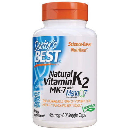 Doctor's Best Natural Vitamin K2 MK 7 with MenaQ7, 45mcg Veggie Cap | For Healthy Bones & Soft Tissue - Classic Derma