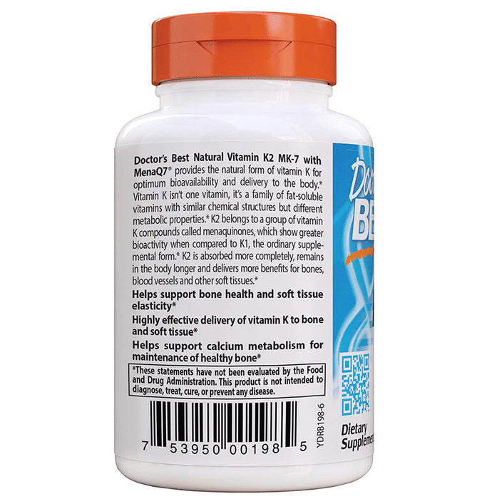Doctor's Best Natural Vitamin K2 MK 7 with MenaQ7, 45mcg Veggie Cap | For Healthy Bones & Soft Tissue