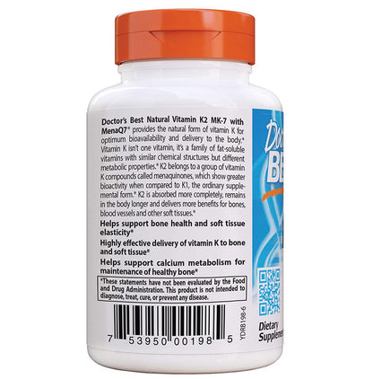 Doctor's Best Natural Vitamin K2 MK 7 with MenaQ7, 45mcg Veggie Cap | For Healthy Bones & Soft Tissue