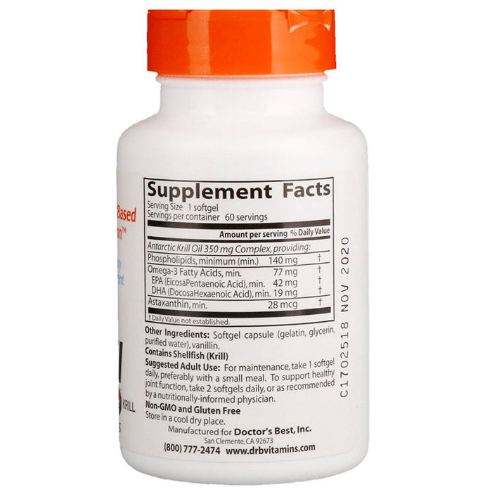 Doctor's Best Real Krill 350mg Highly Bioactive Omega-3 Softgels