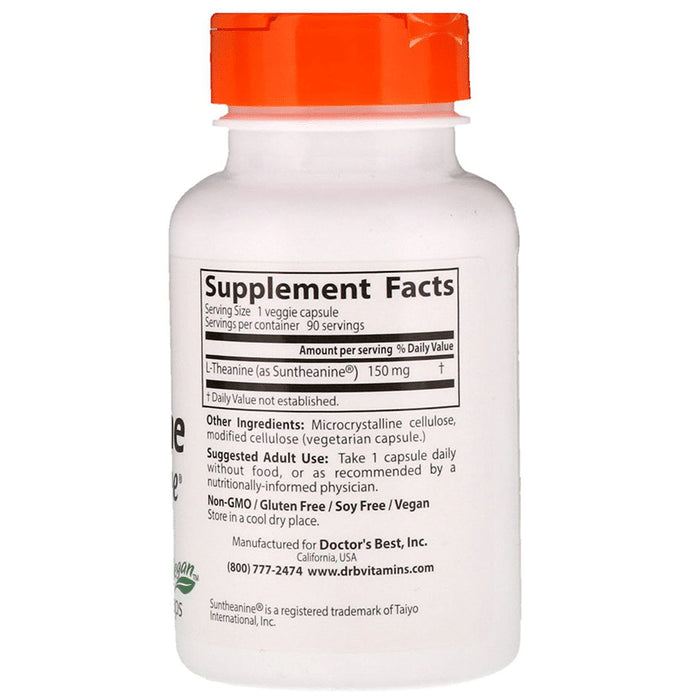Doctor's Best Suntheanine L-Theanine 150mg Veggie Caps for Relaxation | Reduces Stress & Tension