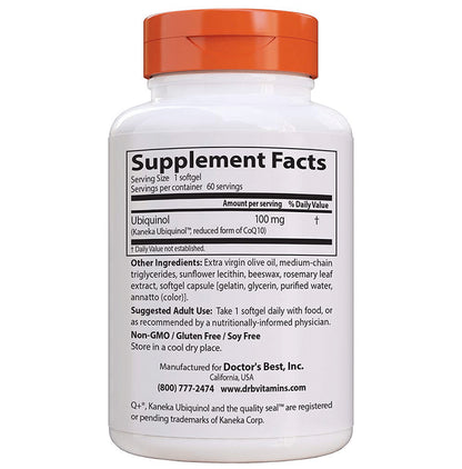 Doctor's Best Ubiquinol (Reduced CoQ10) with Kaneka | Softgel for Energy & Heart Health
