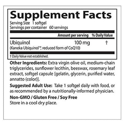 Doctor's Best Ubiquinol with Kaneka 100mg Softgel | Reduced Form of CoQ10
