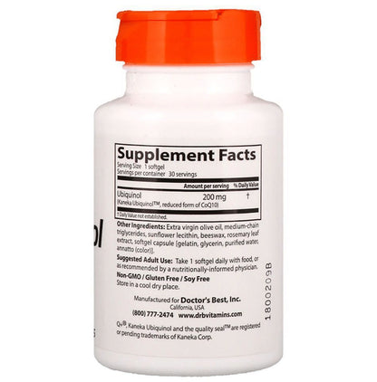 Doctor's Best Ubiquinol with Kaneka 200mg | Reduced Form of Coenzyme Q10
