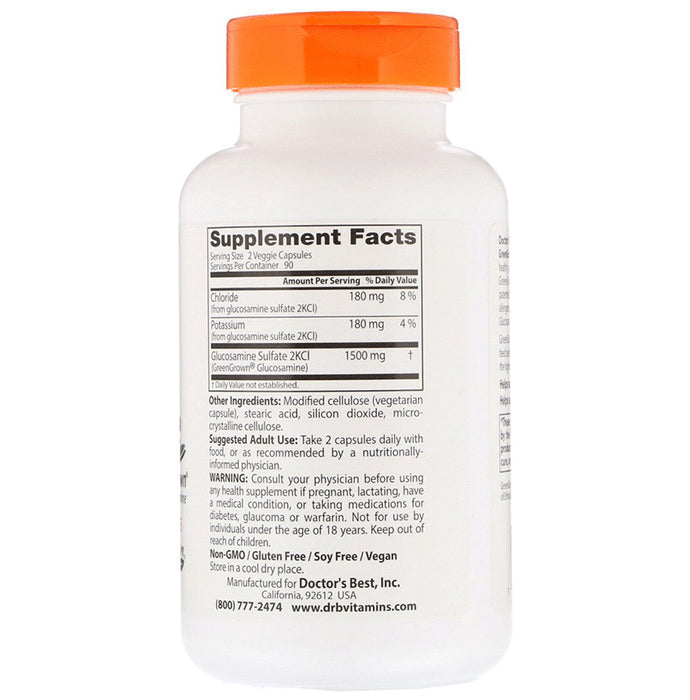 Doctor's Best Vegan Glucosamine Sulfate with GreenGrown Glucosamine 750mg Veggie Caps | For Healthy Joints