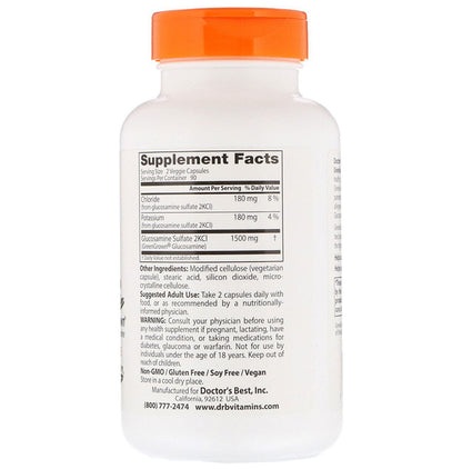 Doctor's Best Vegan Glucosamine Sulfate with GreenGrown Glucosamine 750mg Veggie Caps | For Healthy Joints