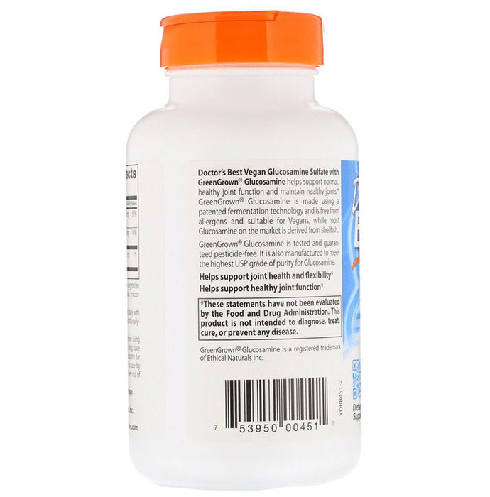 Doctor's Best Vegan Glucosamine Sulfate with GreenGrown Glucosamine 750mg Veggie Caps | For Healthy Joints