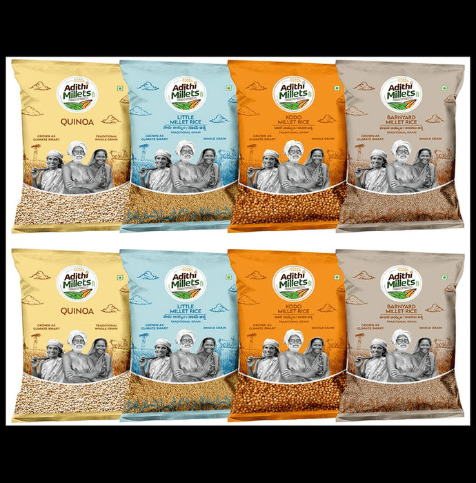 Adithi Millets Combo Pack of 2 Quinoa,2 Little,2 Kodo ,2 Barniyard (500gm Each) - Classic Derma