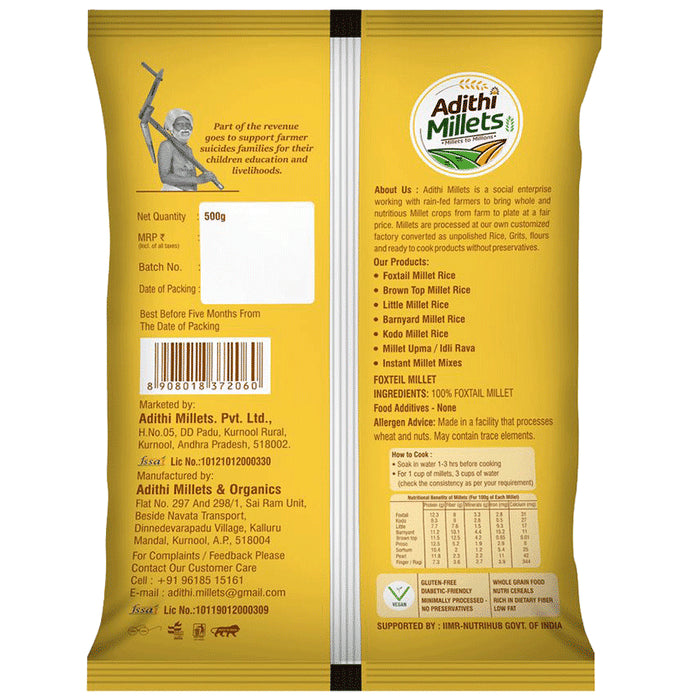 Adithi Millets Foxtail Millet Rice (500gm Each)