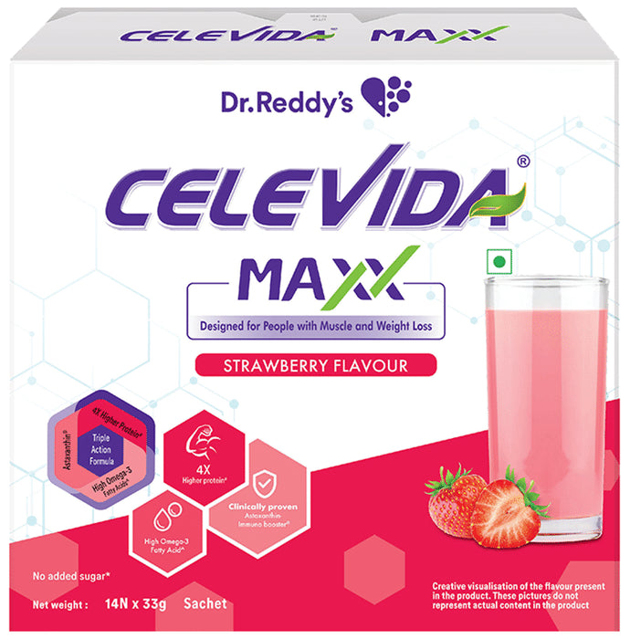Dr Reddy's Celevida Maxx Sachet for Muscles & Weight Loss | Flavour Strawberry - Classic Derma