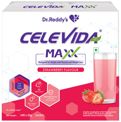 Dr Reddy's Celevida Maxx Sachet for Muscles & Weight Loss | Flavour Strawberry - Classic Derma