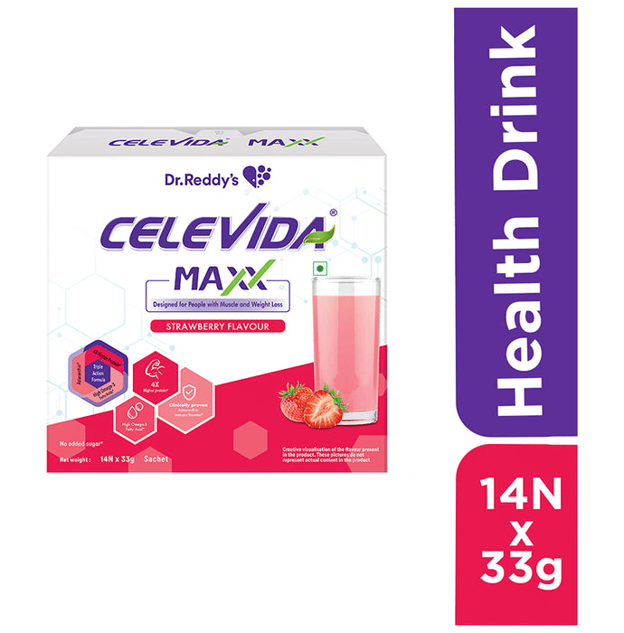 Dr Reddy's Celevida Maxx Sachet for Muscles & Weight Loss | Flavour Strawberry