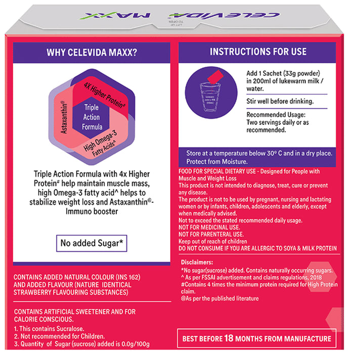 Dr Reddy's Celevida Maxx Sachet for Muscles & Weight Loss | Flavour Strawberry