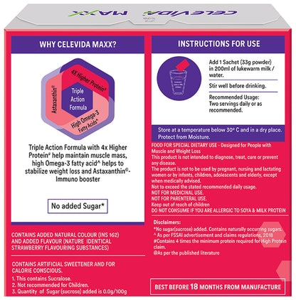 Dr Reddy's Celevida Maxx Sachet for Muscles & Weight Loss | Flavour Strawberry