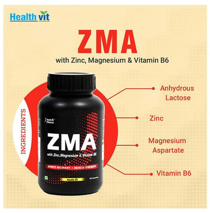 HealthVit ZMA with Zinc, Magnesium & Vitamin B6 | For Sports Recovery & Muscle Strength | Capsule
