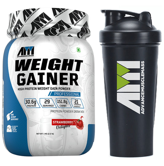 Advance MuscleMass Weight Gainer Powder Strawberry Delight with Shaker 700ml - Classic Derma