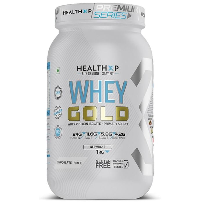 HealthXP Whey Gold Whey Protein Isolate Powder Chocolate Fudge - Classic Derma