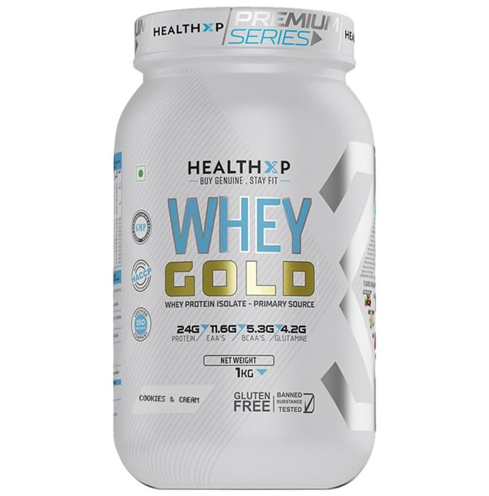 HealthXP Whey Gold Whey Protein Isolate Powder Cookies & Cream - Classic Derma