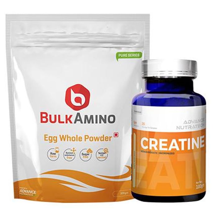 Advance Nutratech Combo of BulkAmino Egg Whole Powder Unflavoured 300gm and Creatine Monohydrate Unflavored 100gm - Classic Derma