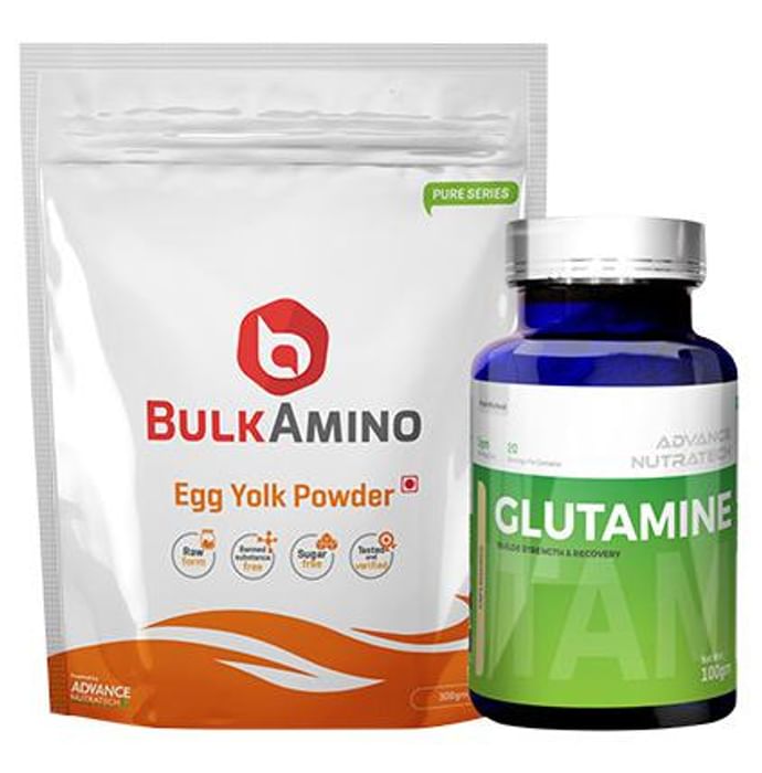 Advance Nutratech Combo of BulkAmino Egg Yolk Powder Unflavored 300gm and Glutamine Supplement Powder Unflavored 100gm - Classic Derma