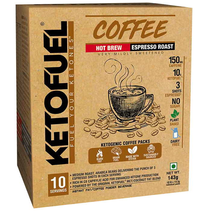 Ketofuel Hot Brew Coffee(14.3gm Each) Powder Iced Espresso - Classic Derma