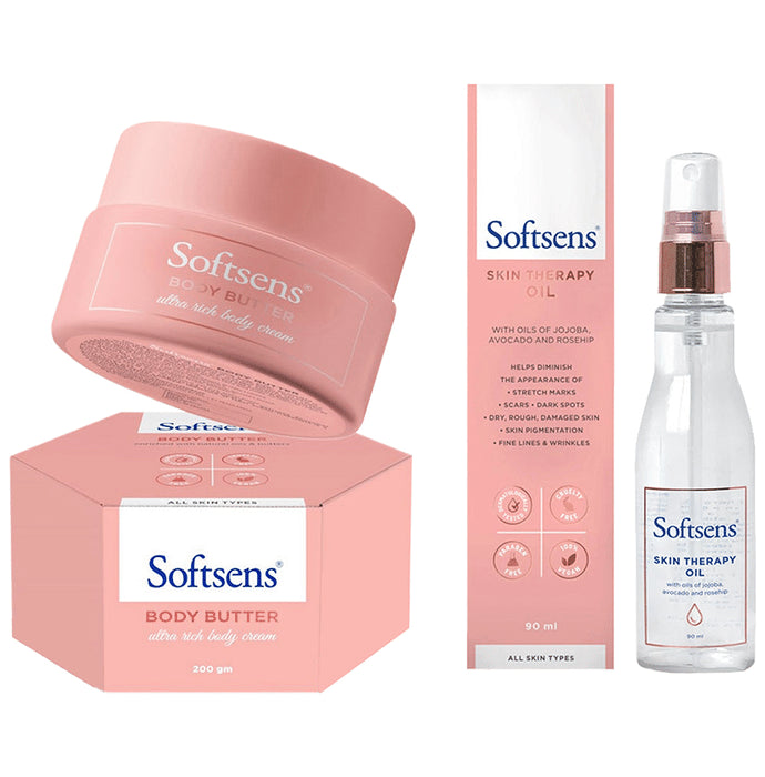 Softsens Combo Pack of Softsens Body Butter 200gm and Skin Therapy Oil 90ml - Classic Derma