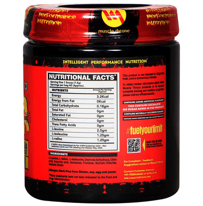 Muscle Throne L-Leucine Pre Workout BCAA Powder Grape Raisin