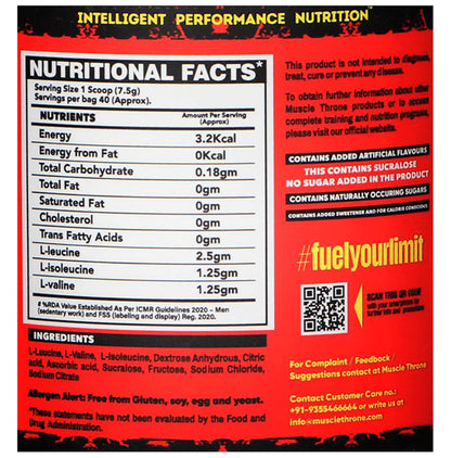 Muscle Throne L-Leucine Pre Workout BCAA Powder Grape Raisin