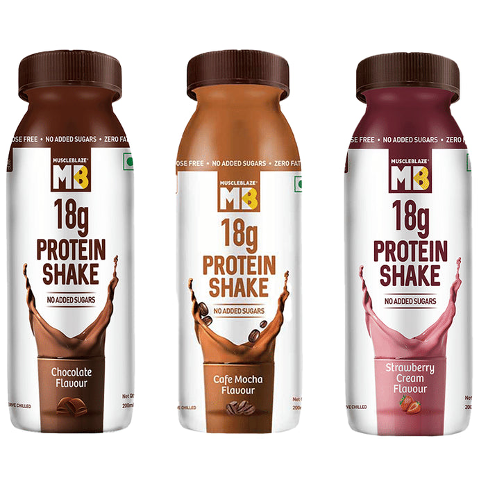 MuscleBlaze 18g Protein Shake (200ml Each) | No Added Sugars | Flavour Assorted - Classic Derma